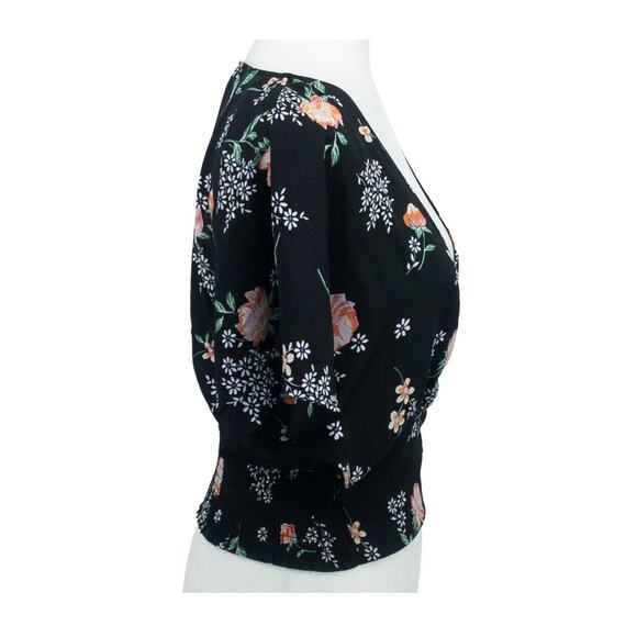 Living Doll LA Black Floral Surplice Blouse Small Flutter Sleeves - Picture 4 of 12